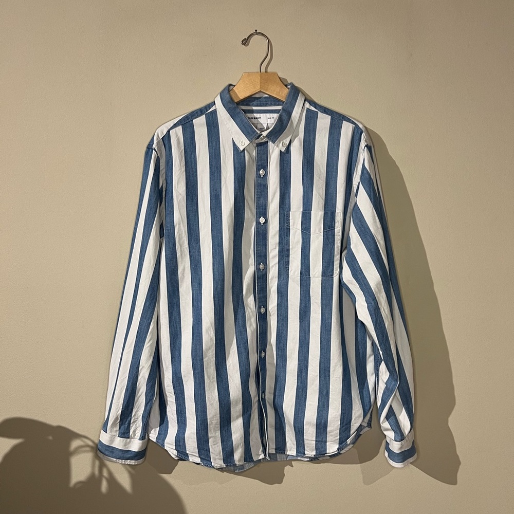 2018 Old Navy Striped Cotton Button Down Long Sleeve Shirt